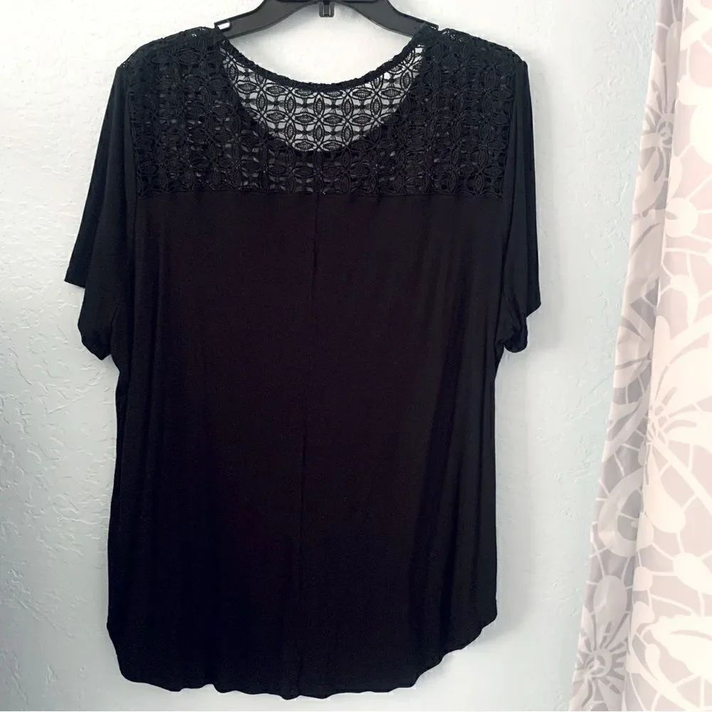 Old Navy Black Crochet Round Neck Short Sleeve Top Size Large - Picture 5 of 6